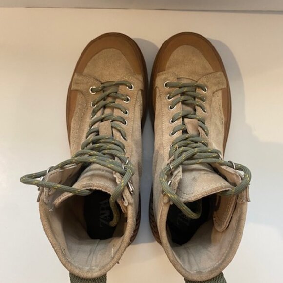 Zara Suede Military/ combat Style boots Beige Size 38 (7.5) - Picture 5 of 14